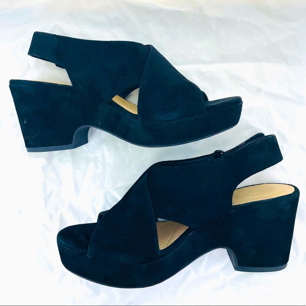 Clarks Maritsa Lara Black Suede Platform Sandal US 9 EU 40 Worn ONCE